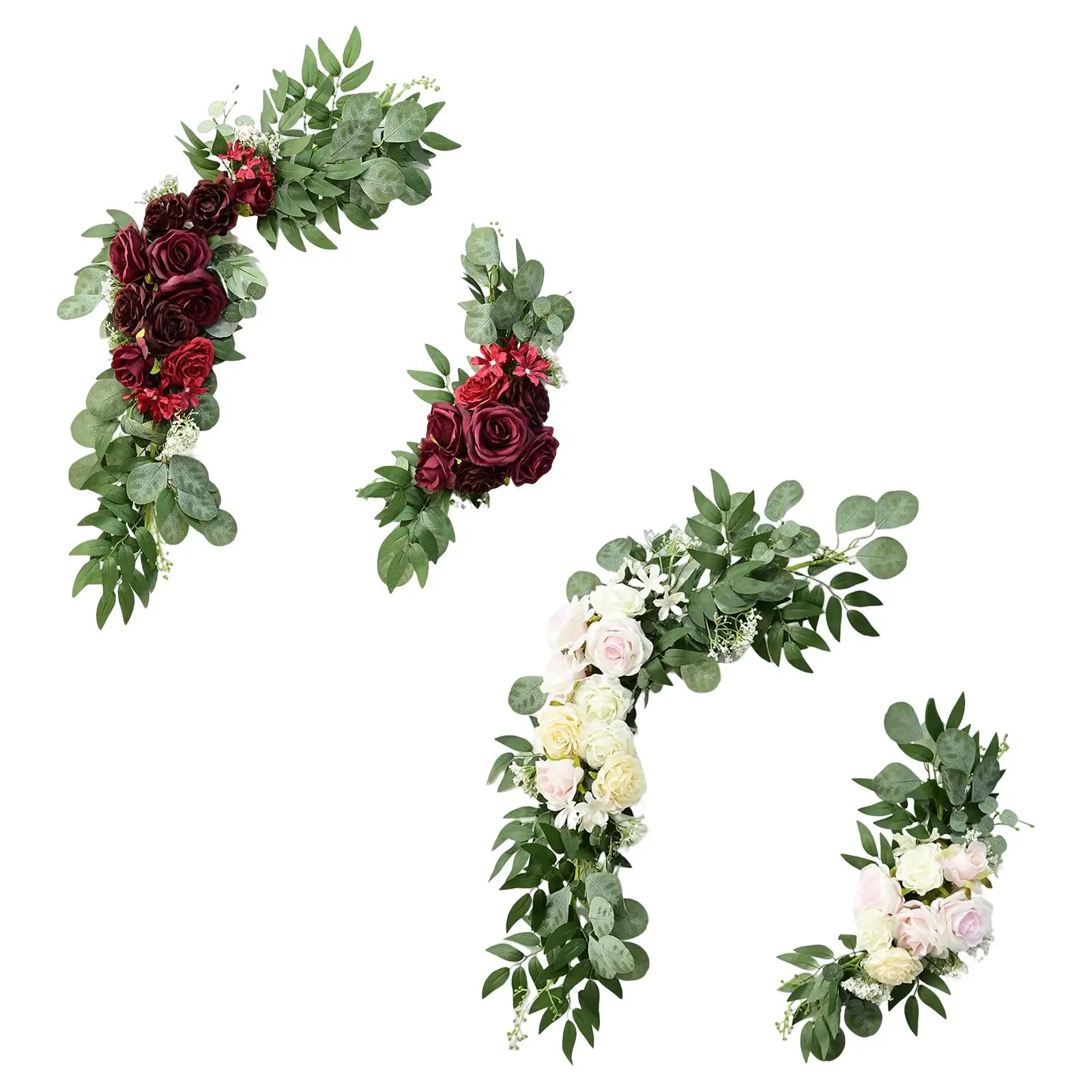

2Pcs Wedding Arch Flowers Swag Green Leaves Handmade for Reception Wall Home