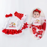 spring autumn baby girl clothes set christmas festival four piece fashion lovely cotton red fart infant girl bodysuit clothes