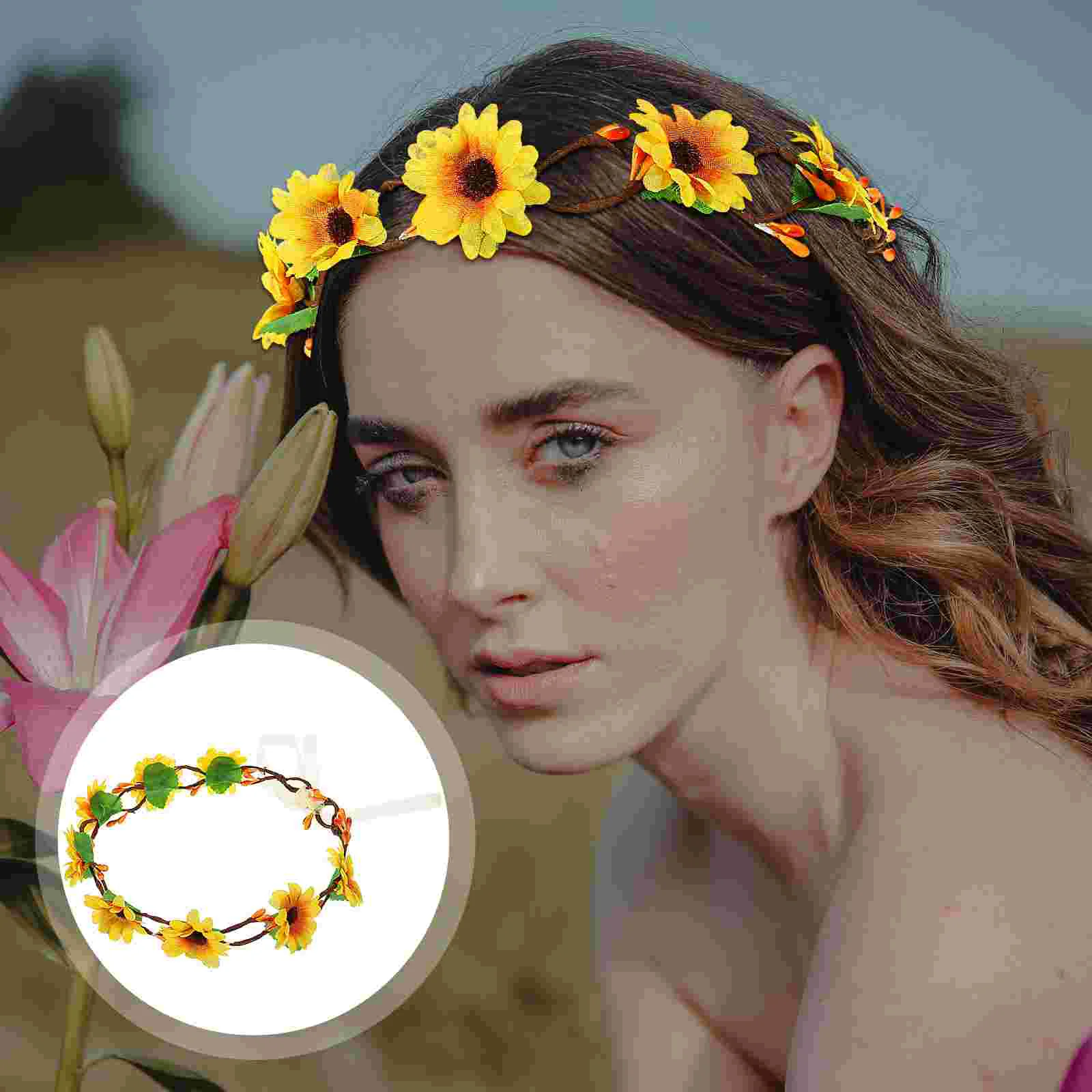 

Wreath Flower Headband Sunflower Hair Floral Wedding Bridal Garland Headpiece Headdress Daisy Beach Bride Hoop Headbands Tiara