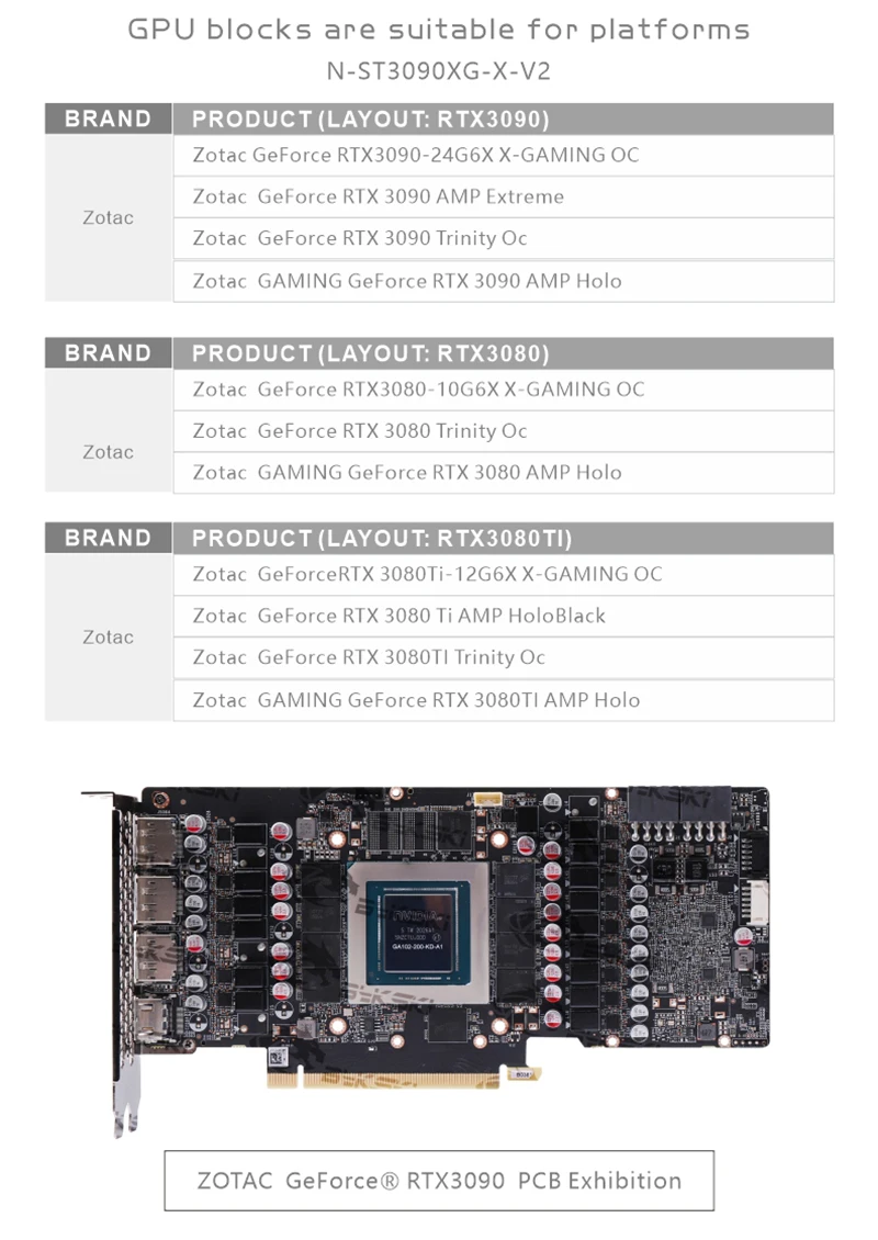 Водяной блок Bykski для Zotac RTX3080 3090 X-GAMING OCZT-A30800D-10P ГП-карта Тринитимедный радиатор с полным покрытиемRGB (art.: 3920b23f34df4) - 3920b23f34df4