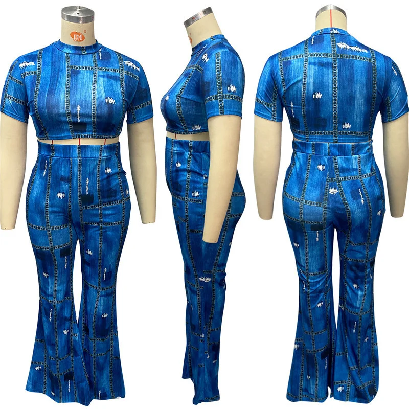 Plus Size Clothing Two Piece Set Women Wholesale Pants Sets Crop Top Flared Leggings Super Stretch New Matchi 3xl 4xl 5xl 6xl