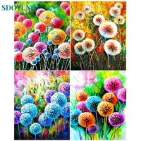 sdoyuno oil painting by numbers dandelion flower coloring by number kit paint diy on canvas picture hand painted home decor