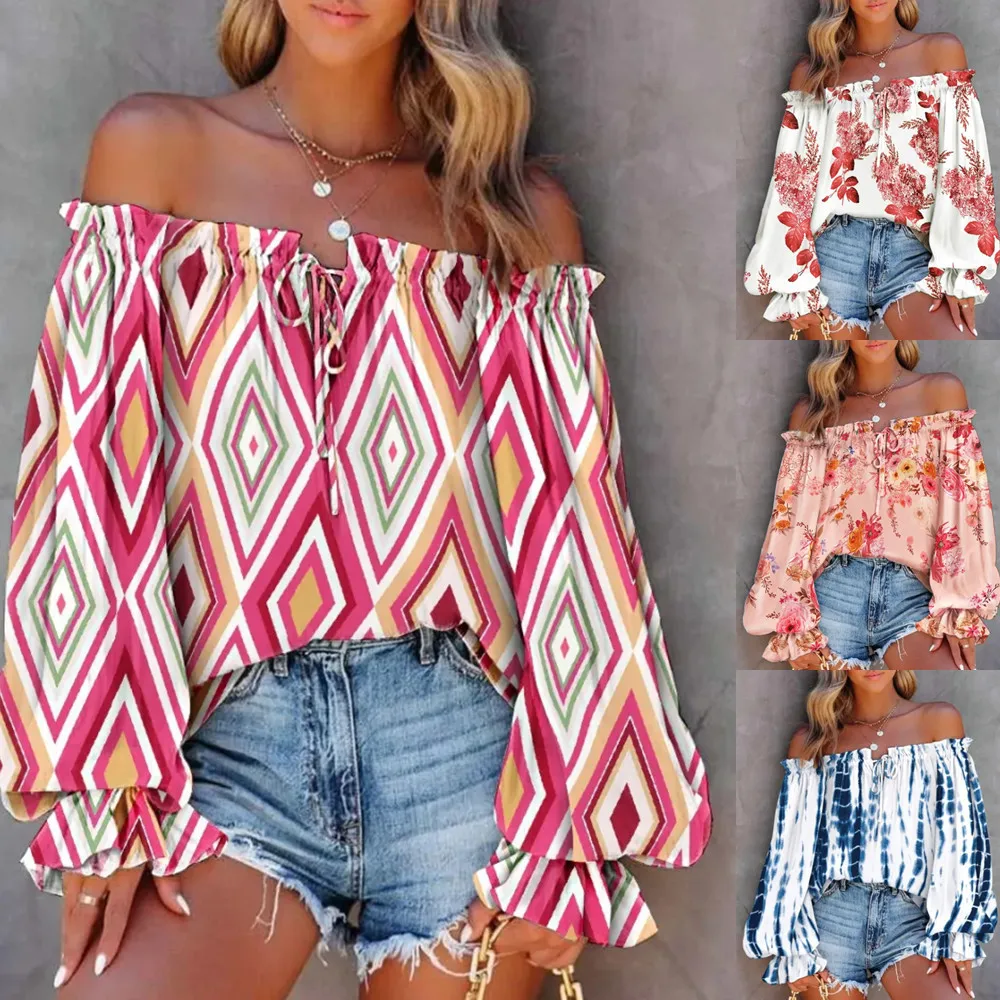 

Fall off collar flared sleeve lace up shirt blouse for women