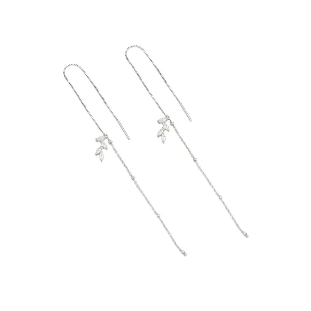 

Sterling Silver Fringe Ear Line Women's New Korean Temperament Simple Leaf Long Earrings Personality Versatile Silver Earrings