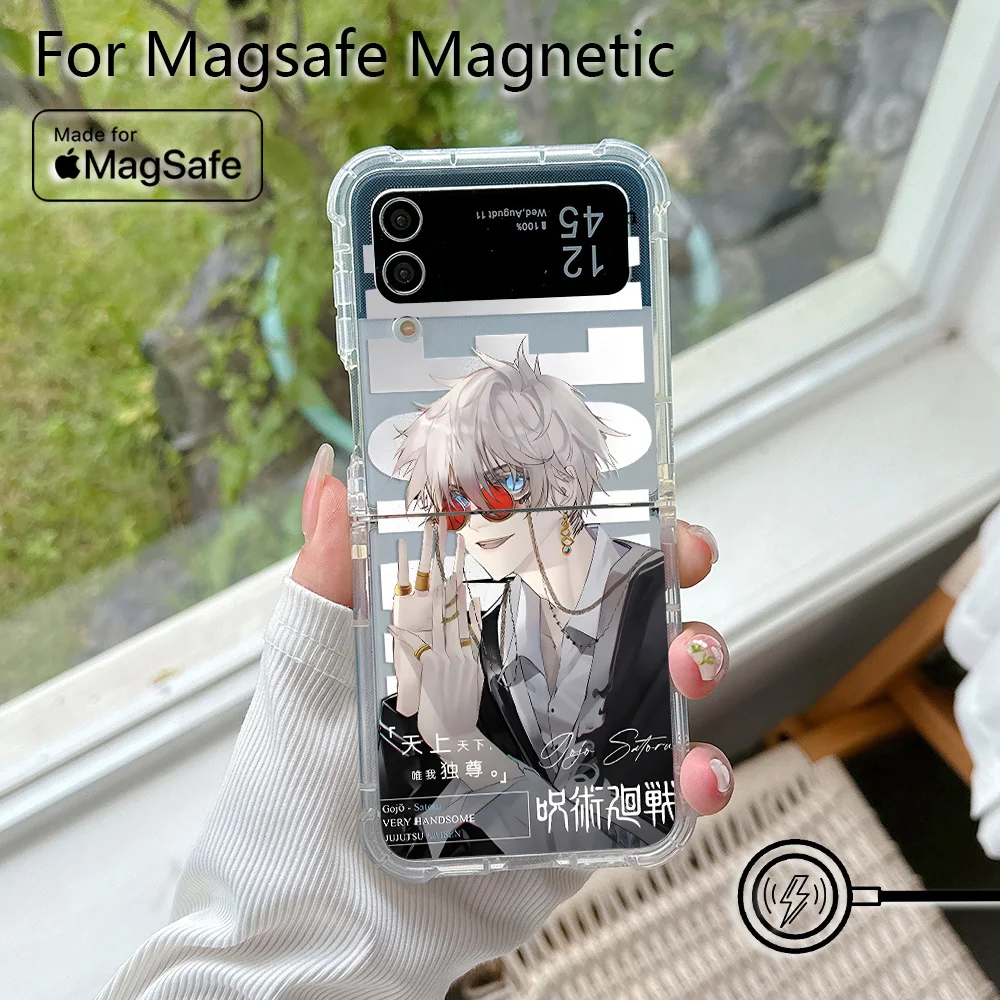 Магнитный чехол для телефона Anime Jujutsus Kaisen Satoru Gojo Magsafe Samsung Galaxy Z Flip 3 4 5 6 5G с мягкой