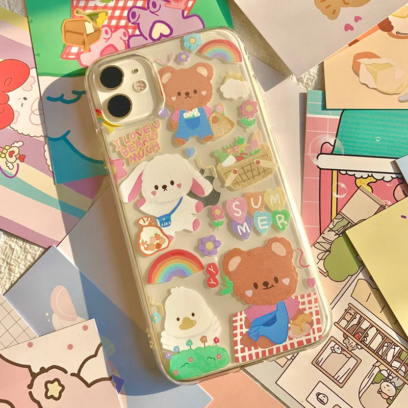 For IPhone case Cute bear pattern phone case For IPhone 11 12 13 Pro Max Case X XS Max XR Phone case 7Plus 8Plus case