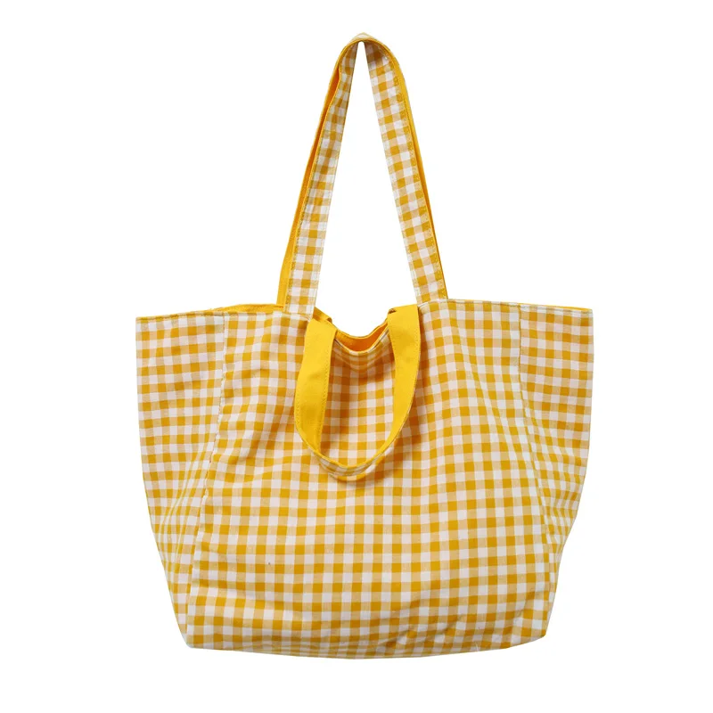 1 pc double-sided Plaid Shopping Bag Reusable 6 Colors large Canvas Shoulder Bag Lady Student Book Handbags Grocery Tote Bag