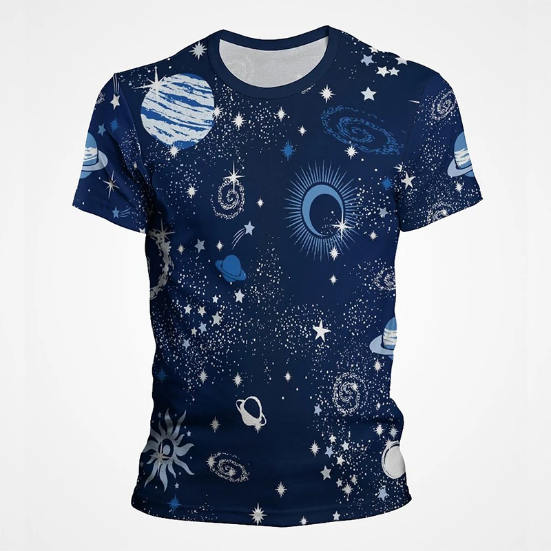 

Vintage Starry Sky T-shirt Universe Space Cloud Sun Star Moon Constellation Printing T-shirts Summer Casual Streetwear Tops Tees