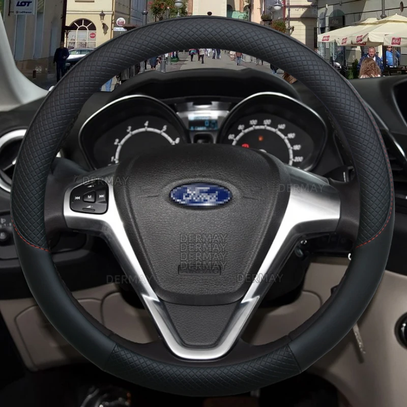 Фото Чехол на руль автомобиля для Ford Fiesta из искусственной кожи Противоскользящий бренд DERMAY 100% Высококачественные Автомобильные аксессуары быст... №5