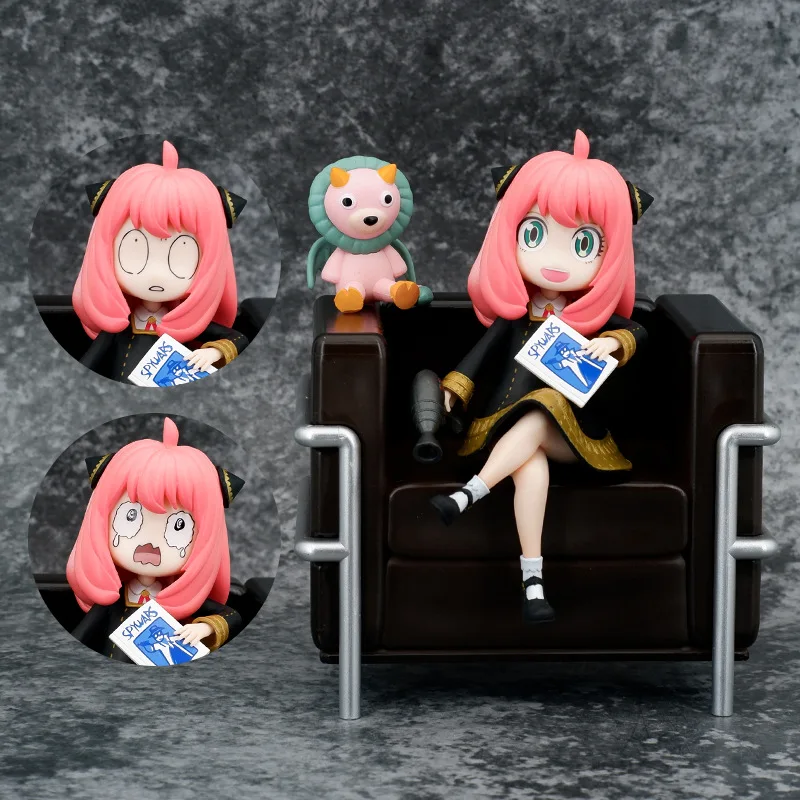 

Anime Figure Spy X Family Aniya Interchangeable Face Model Desktop Decoration Doll Toys For Boys Sailor Moon Cute Kawai Gift