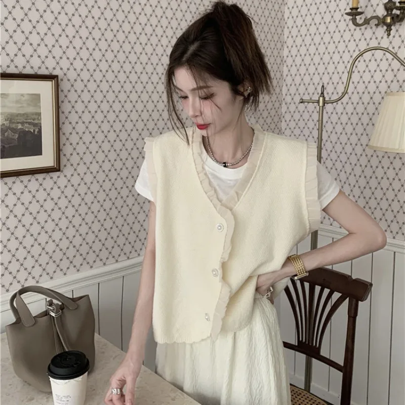 Женский осенне-зимний корейский свободный модный кружевной лоскутный трикотаж с