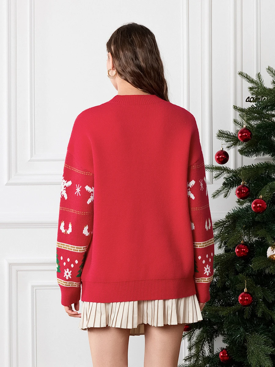 Женский рождественский свитер с принтом лося снежинки рождественской елки