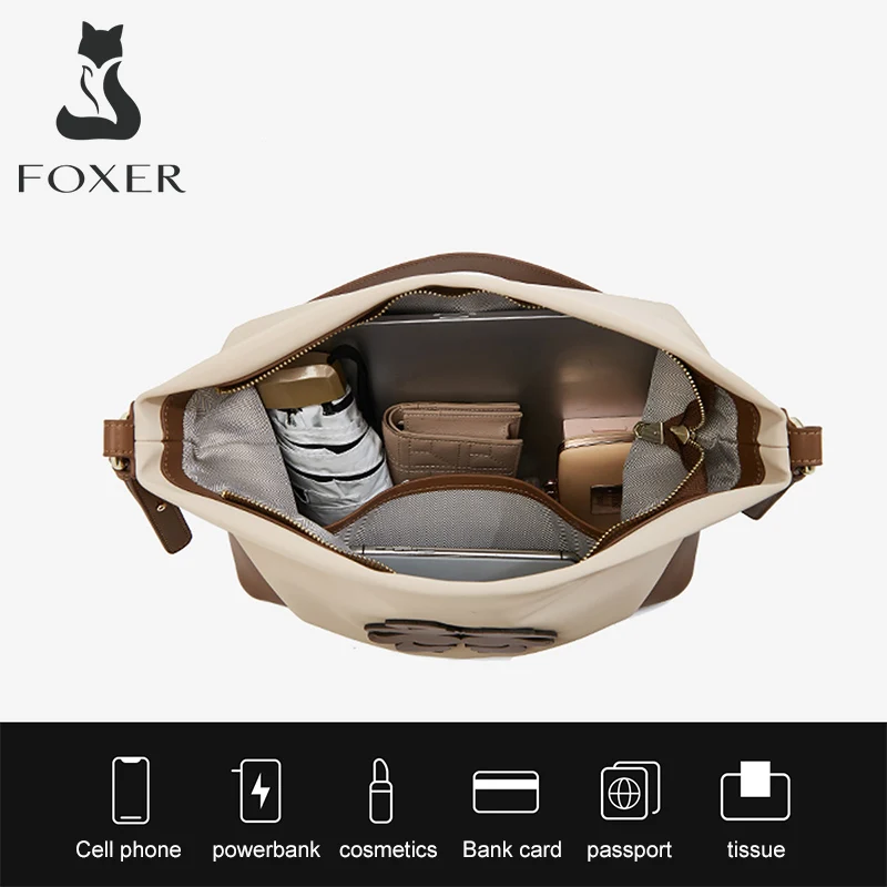 FOXER Women's Soft PU Leather Shoulder Crossbody Bag Lady Dating Messenger Bag Female Adjustable Shoulder Strap Zipper Brand Bag