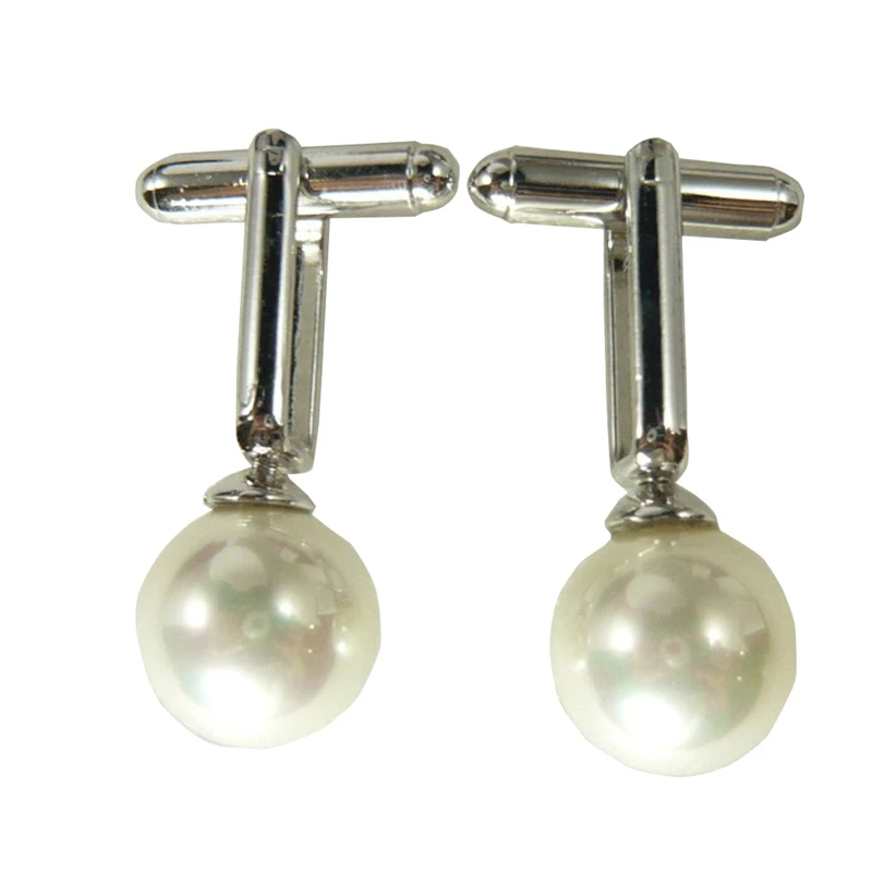 Sea Shell Pearls Cufflinks Man Round White Beads Cuff Links Woman Big Shiny Business Casual Shirt Cuff Buttons for Wedding Suit
