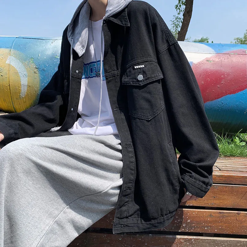 Джинсовая куртка мужская оверсайз с капюшоном модный жилет из денима в стиле