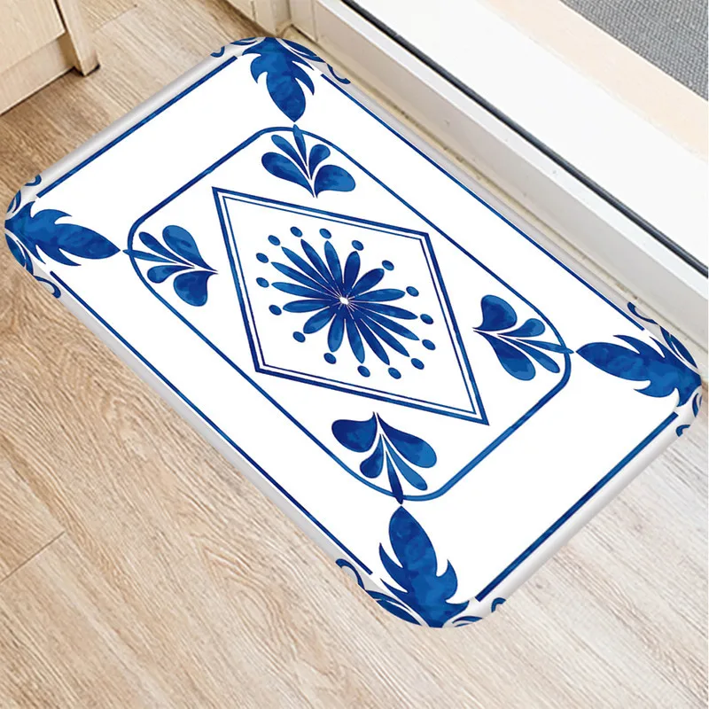 

Сине-белый фарфоровый цветочный принт для кухонной и входной двери Mat, коврик для двери, красочные комнатные напольные коврики, Противоскол...