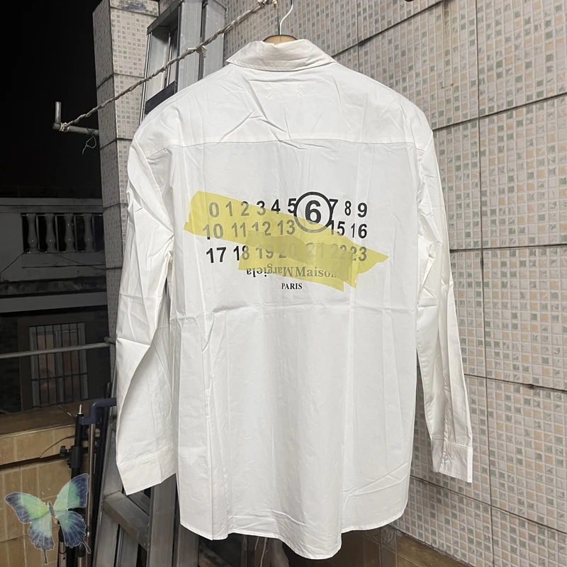 

Vedio MM6 Margiela Collection Long Sleeve Collection Scrawl Shirt Hip Hop Oversize Men Women MM6 Margiela Paris Pocket Shirt