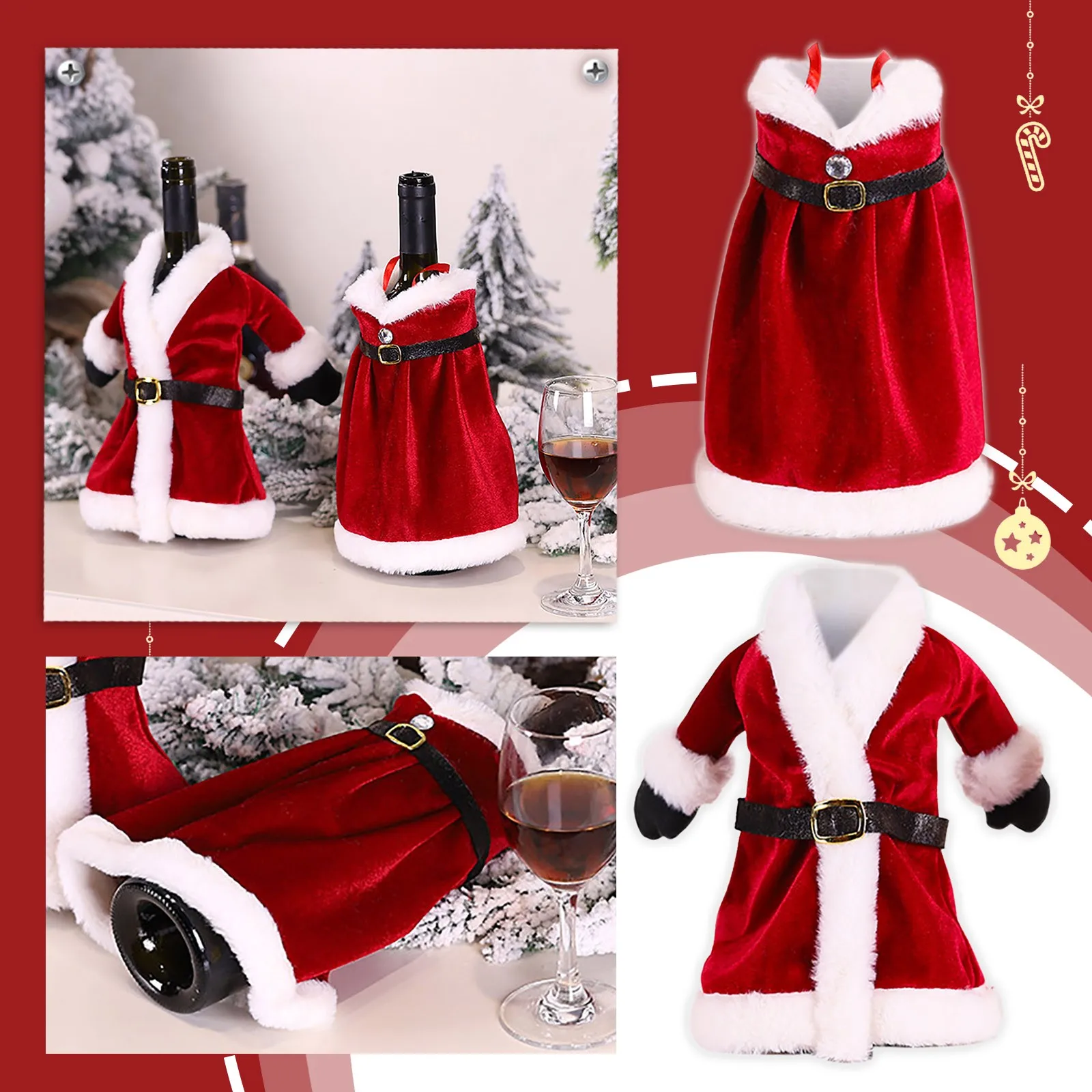 

Rhinestone Wine Glasses with Stem Christmas Decorations Kitchen Table Top Dress Up Props Plaid Set Red Wine Bottle Set Wine