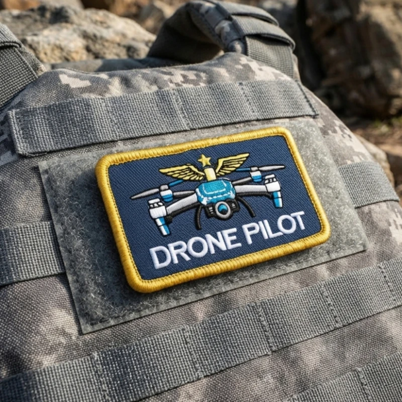 Фото Вышитая нашивка DRONE PILOT на липучке, тактический моральный значок, нарукавная повязка оператора БПЛА для рюкзака, жилета, головной убора, декора одежды №1
