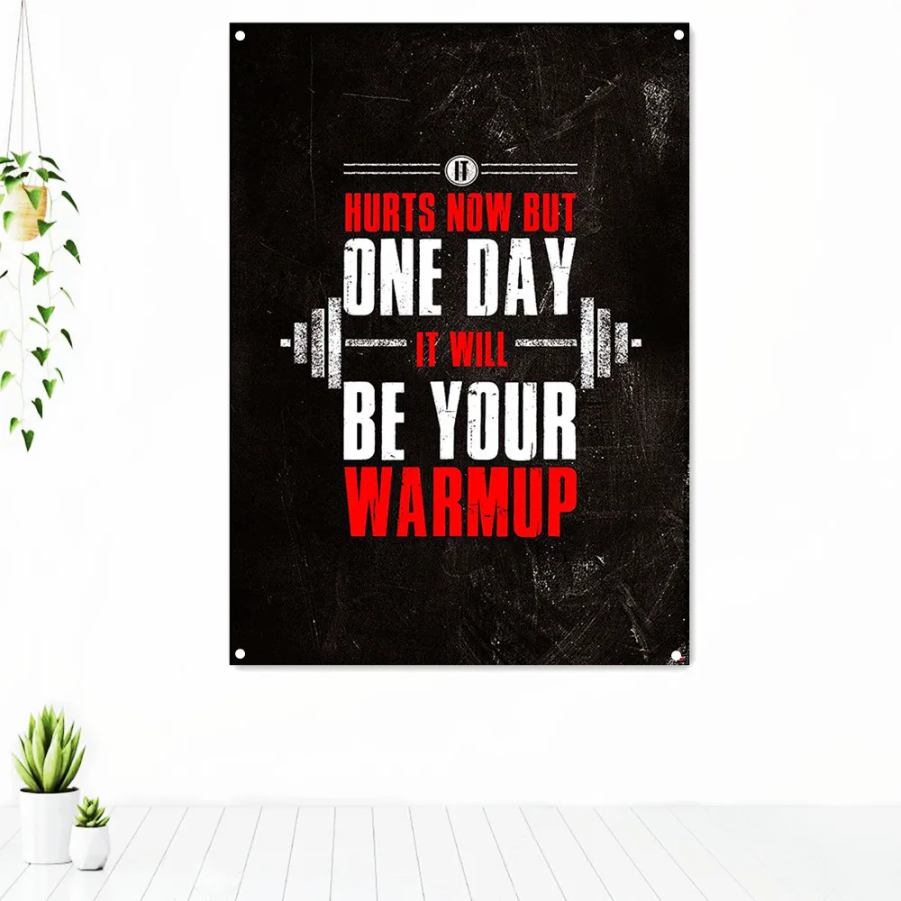 

IT HURTS NOW BUT ONE DAY IT WILL BE YOUR WARMUP Fitness Poster Wall Art Exercise Inspirational Tapestry Gym Workout Banner Flag