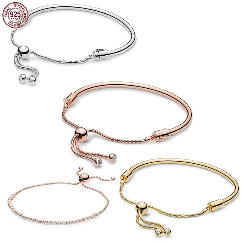 

Лидер продаж 925, простой модный Регулируемый мужской и женский браслет для оригинальных шармов Pandora, Классические шармы «сделай сам», подарк...