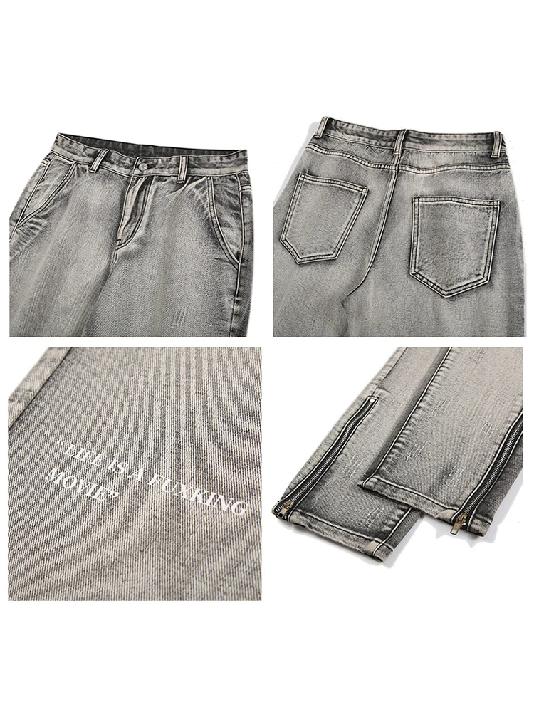 European and American Men's Four Seasons American High Street Zipper Trousers Jeans Ins Retro Trousers Streetwear Ins Hot Sale