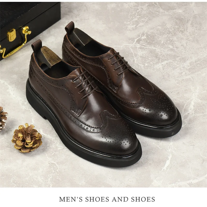 Новая кожаная мужская обувь кружевная резьба стиль рабочая одежда брак размер 46