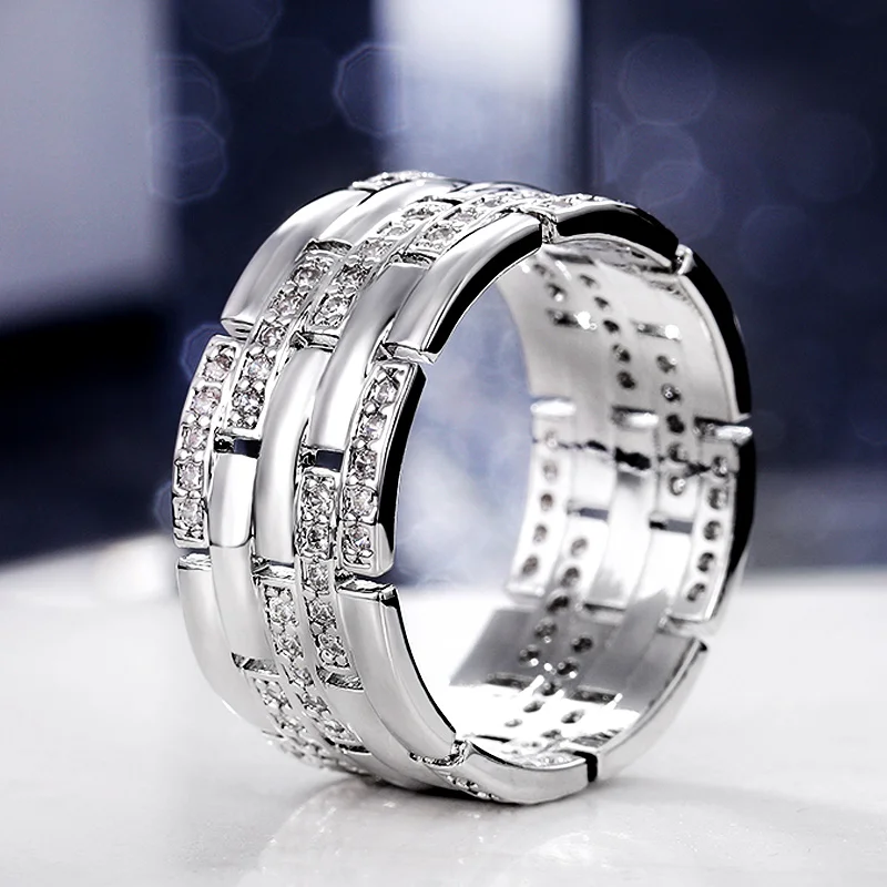 

Huitan Fashion Contracted Women/Men Couple Rings Inlaid Shiny CZ Stones Marriage Ring High Quality Male Female Jewelry Drop Ship