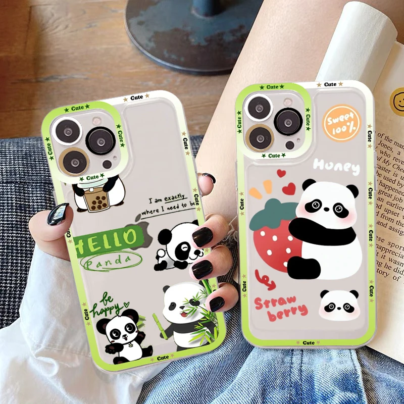 

Cartoon Cute Panda Phone Case For IPhone 14 13 12 11 Pro Max Mini X Xs XR 6 7 8 Plus SE 2020 Transparent Case