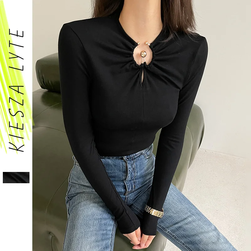 

Women Sexy Hollow Out T-shirt 2022 Spring Clothes Long-sleeved Pullover Tops Ropa Mujer Bottoming Shirt Tees