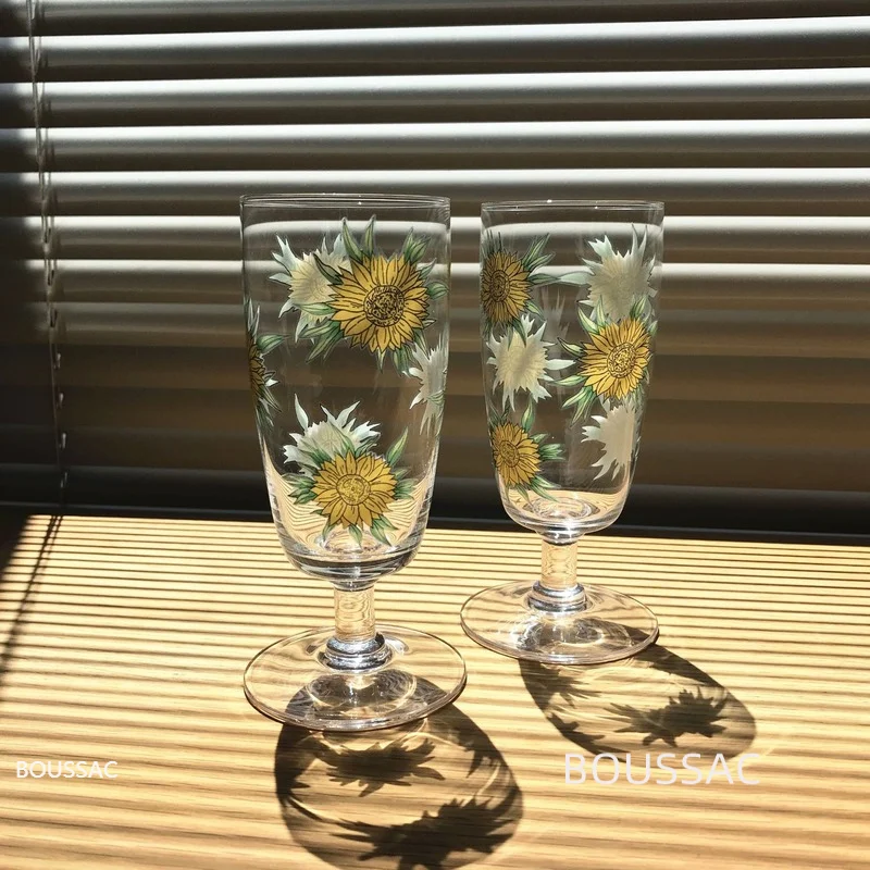 

Sunflower Glass Goblet Champagne Glass Red Wine Glass Retro Glass Crystal Cooking Wine Glass Sunflower Drink Glass Whiskey Glass
