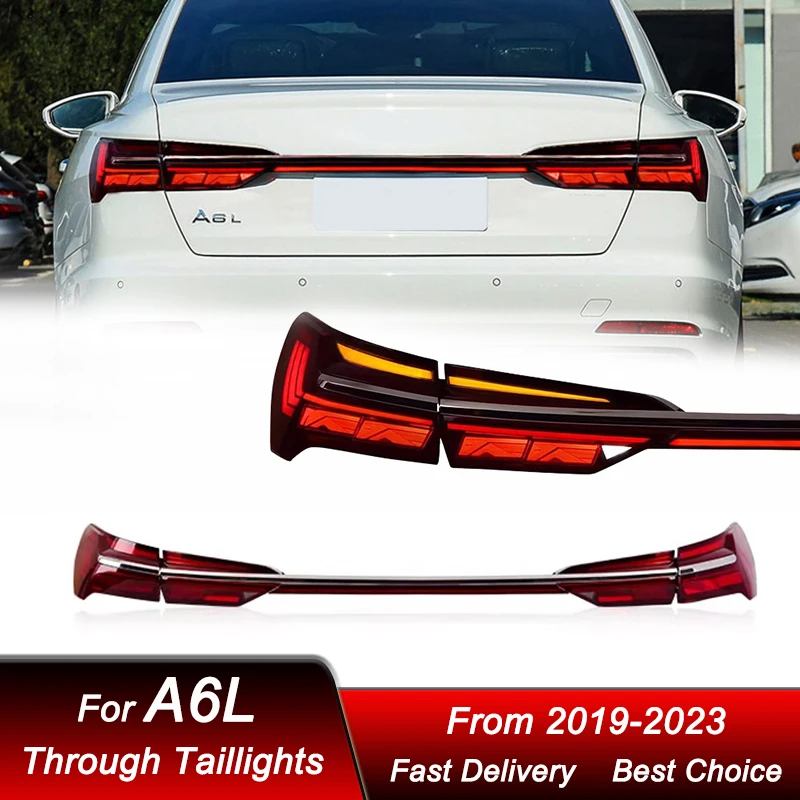 Фото Автомобильные сквозные задние фонари для Audi A6L A6 2019-2023 C8, новый стиль, полностью светодиодный задний фонарь, динамический указатель поворота, задний фонарь в сборе №1