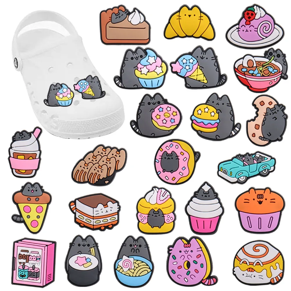 

Wholesale 50pcs Shoe Charms Pizza Donut Cake Ice Cream Cat PVC Cute Garden Shoe Buckle Decoration Fit Croc Jibz Kids X-mas Gift