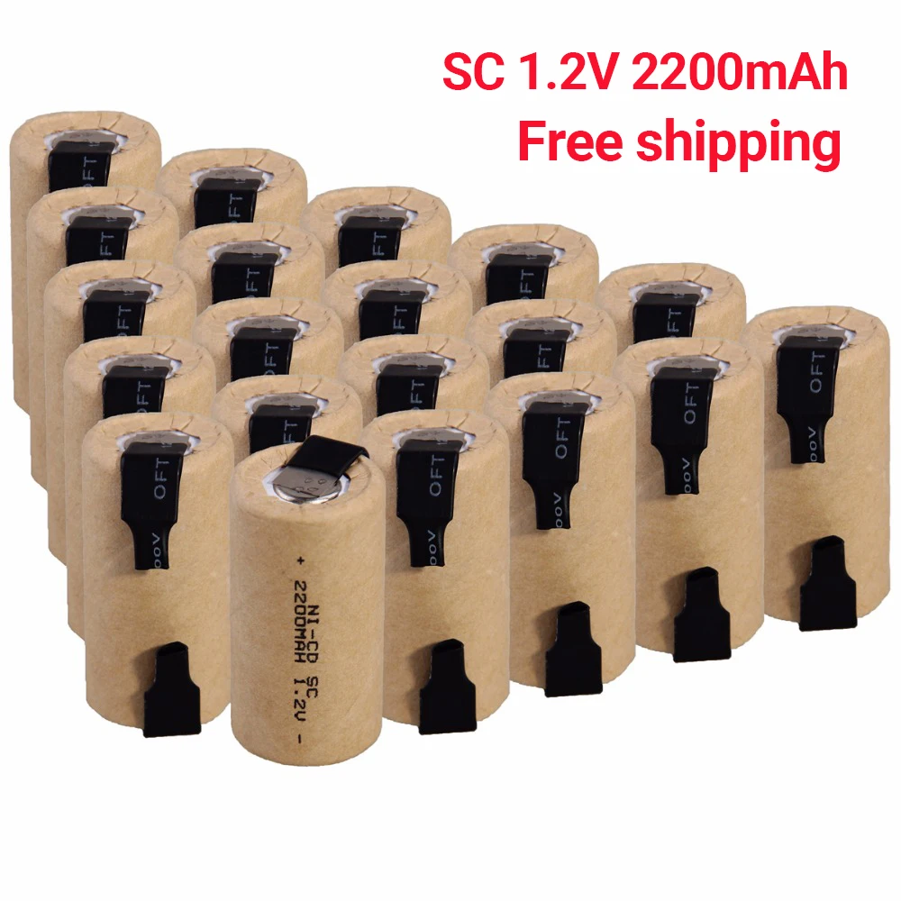 

2-20pcs Screwdriver Electric Drill SC Batteries 1.2V 2200mah SubC Ni-Cd Rechargeable Battey With Tab Power Tool NiCd SUBC Cells
