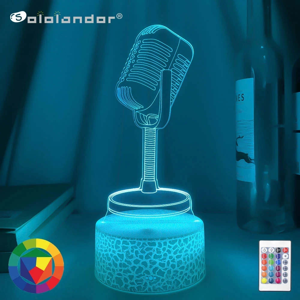 

3D микрофон Sololandor, светодиодный сенсорный датчик, цветной ночник для детской спальни, декоративное освещение, крутые подарки для фотостудии
