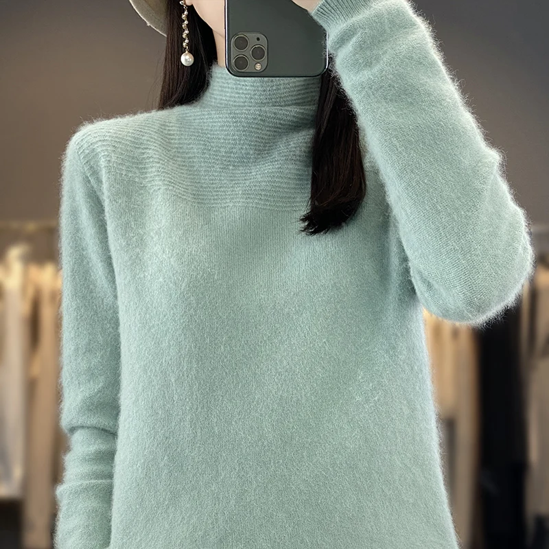 DjzDsm 100% норковый флис вязаный пуловер с длинным рукавом и высоким воротником