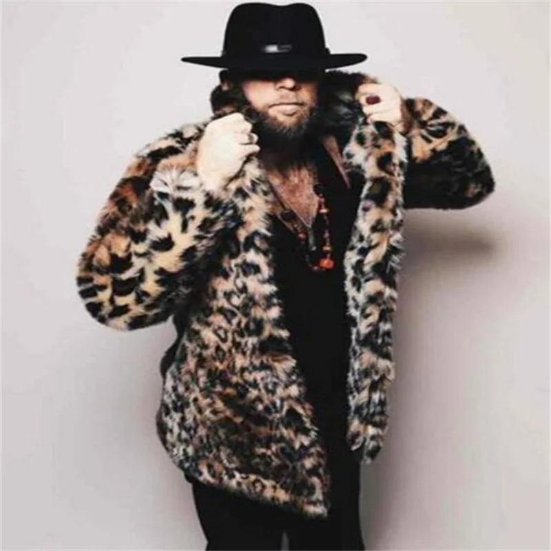 Autumn Leopard faux mink leather jacket mens winter thicken warm fur leather coat men slim jackets jaqueta de couro fashion B47