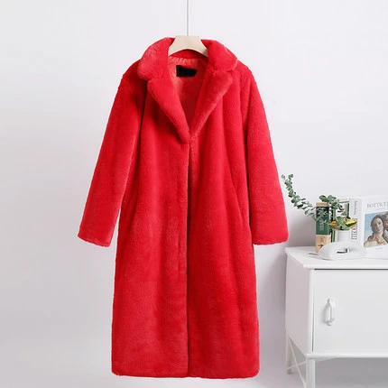 Women Autumn Winter Rabbit Long Jacket Furry Warm Fur Outerwear Fashion Loose Faux Fur  Casual Thickened Fur Coat