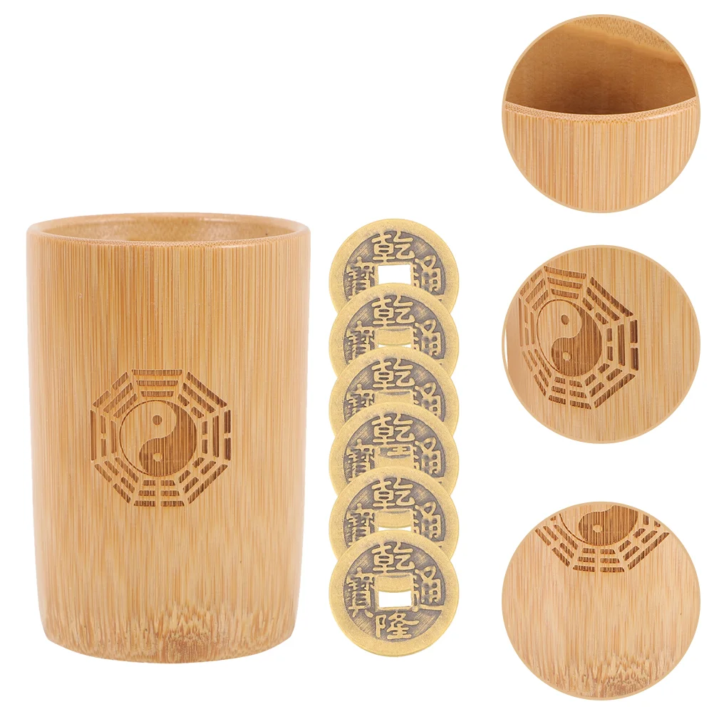 

I Ching Divination Bamboo Tube Chinese Fortune Telling Prop Bucket Lucky Coin Copper Chinoiserie Decor Game Props Accessories