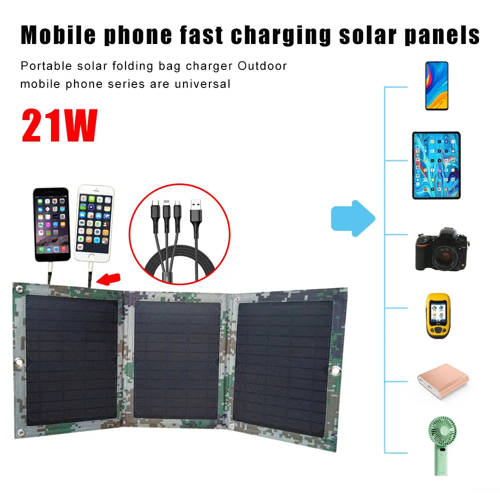 

Portable Outdoor Solar Panel 5V 21W Foldable Waterproof USB Solar Panels Charger Mobile Power Bank Camping Hiking Charger