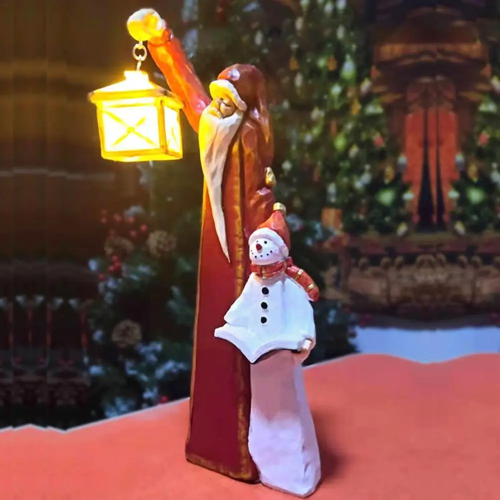 

Christmas Santa Claus Snowman Statue With Lantern Led Scene Yard Light Handicraft Arrangement Garden 2023 Decor Resin Figur L0x2