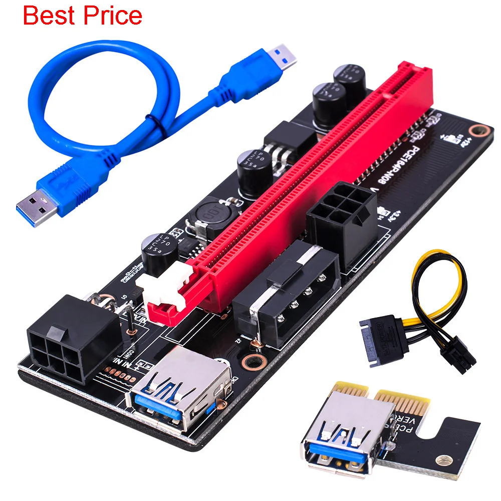 

10Pcs Ver 009s Pci-e Riser Card 009 Pcie 1x to 16x Extender Adapter Dual Led 1m 0.6m Usb 3.0 Cable Sata 6pin 4pin Power