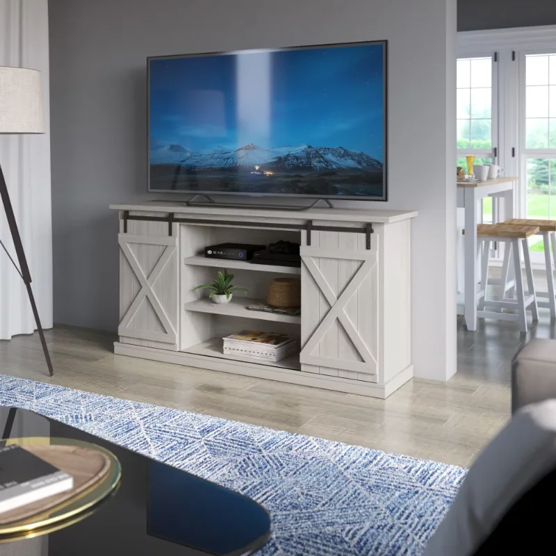 

Twin Star Home Modern Farmhouse TV Stand with Sliding Barn Doors for TVs up to 70" , Sargent Oak