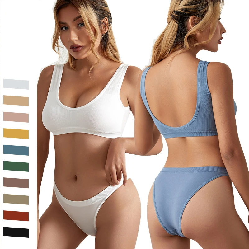 

Dropshipping Women Seamless Sports Bra And Briefs Set 2 Piece Yoga Fitness U Back Sleepwear Tube Top Workout Bra And Panties Set