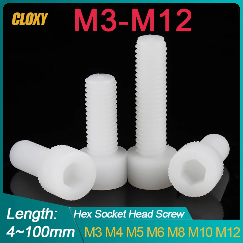 

5~50pcs M3 M4 M5 M6 M8 M10 M12 White Nylon Hex Socket Head Cap Screws Plastic Allen Bolts Screw for Heat/ Electricity Insulation