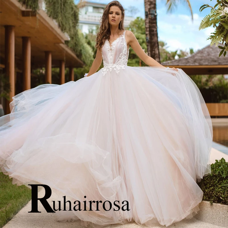 

Ruhair Charming Exquisite Beading Sequined Wedding Dresses A-Line For Women Appliques Lace Vestidos De Novia Formal Brides Gown