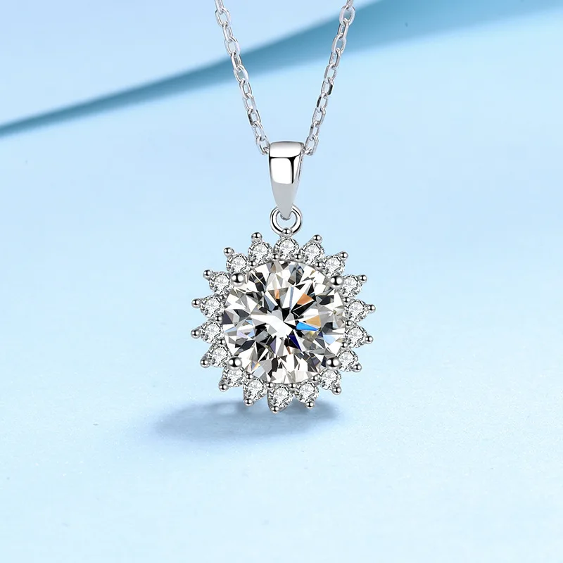 

Sparkling Moissanite Necklace With GRA 925 Sterling Silver 5 CT D Color VVS Diamond Sunflower Pedent Jewelry For Women Gift