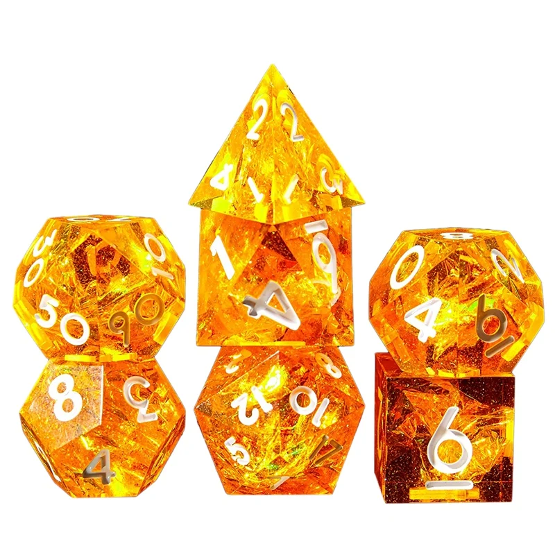 

Polyhedral Dice Set 7 Piece Sharp Handmade Dice Set with Sharp Edges for RPG MTG Table Games D&D Pathfinder,Shiny Orange