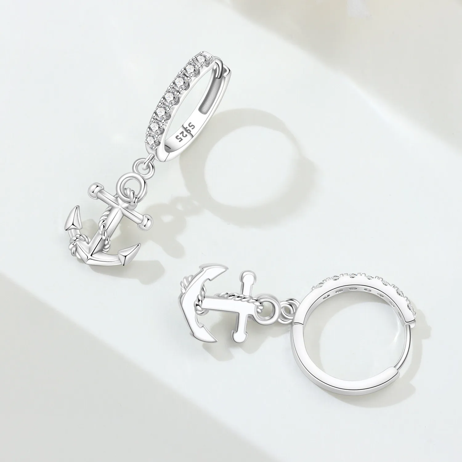 Серьги-кольца из серебра 925 пробы с подвеской в виде якоря для женщин, подходят в качестве подарка на годовщину или свадьбу. (art.: 3920dccbb9c06) - 3920dccbb9c06