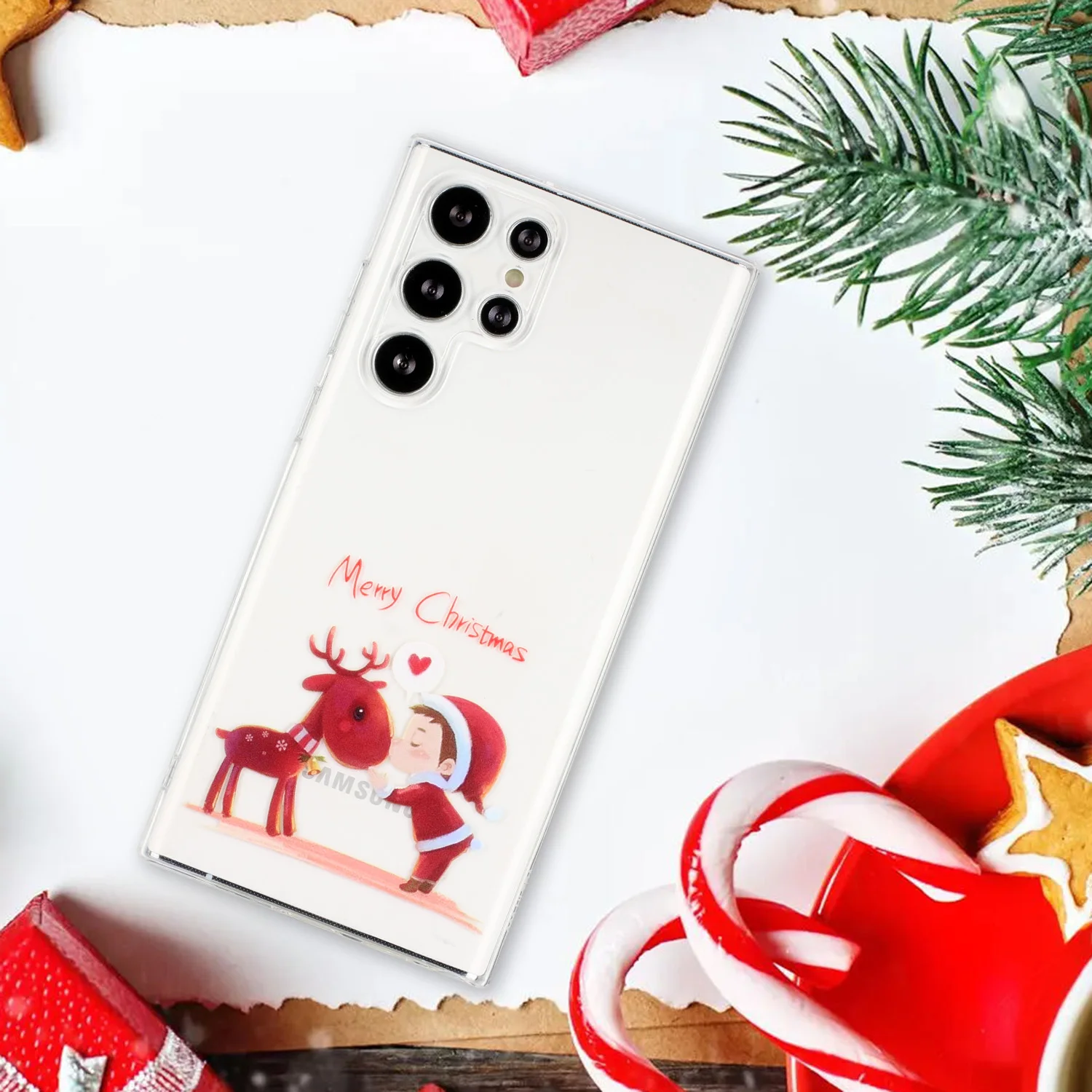 

Christmas Case for Samsung S22 Ultra Plus S21 FE Elk Santa Claus Clear Soft Phone Cover Galaxy A13 4G 5G A23 A33 A53 A73 5G A04S